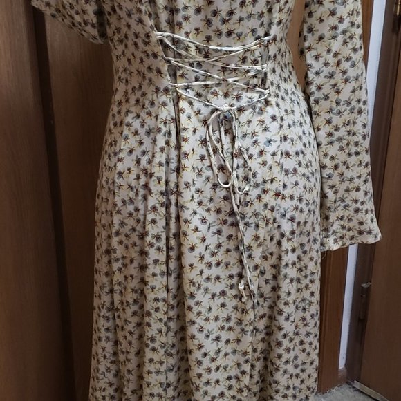 Vintage Long-Sleeved 90s Maxi Dress w/Lace-up Back - Picture 3 of 7